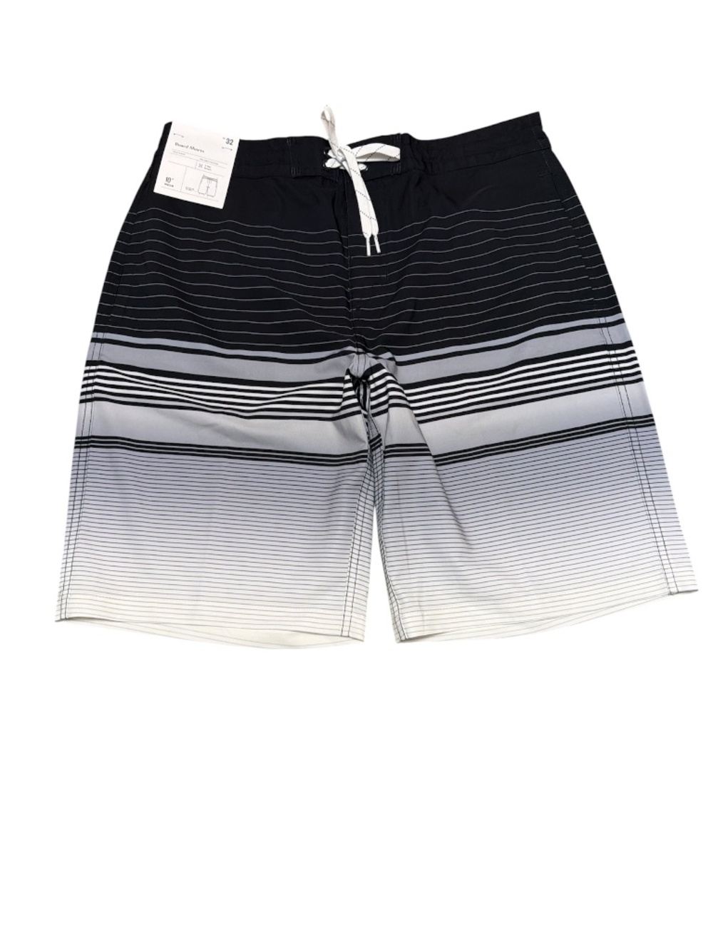 Goodfellow & Co Board Shorts Mens 32 Black White Striped Swim Trunks Surf Beach